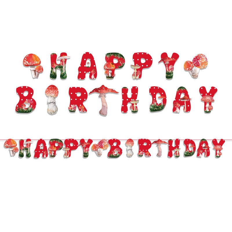 CC HOME Red Mushroom Happy Birthday Banner, Watercolor Mushroom Banner, Colorful Mushroom Theme Boys Girls Kids Home Classroom Baby Showers 1st Birthday Party Decorations Supplies - Image 3